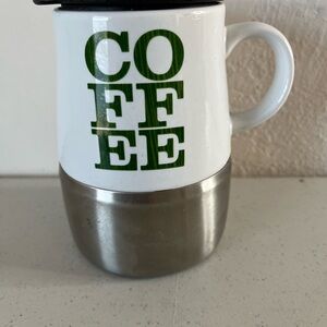 Starbucks White and Silver Coffee Mug with Green Print. A3 2006